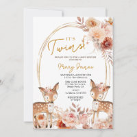 Elegant Twin Deer Ivory Beige Flower Baby Shower