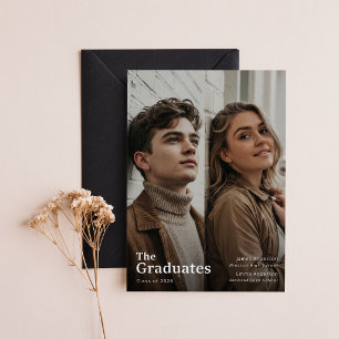 Elegant Twin Double Joint Photo Graduation Announcement