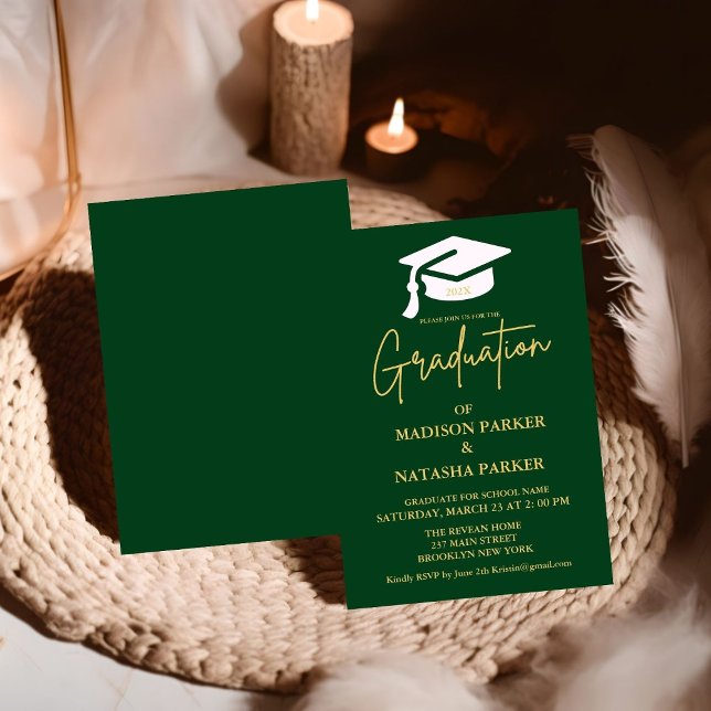 Elegant Twin Gold Calligraphy Graduation Party Invitation (Creator Uploaded)