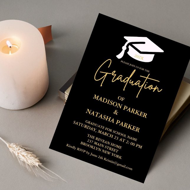 Elegant Twin Gold Calligraphy Graduation Party Invitation (Creator Uploaded)