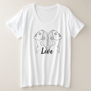 Elegant Twin ladies grafic drawing white Plus Size T-Shirt