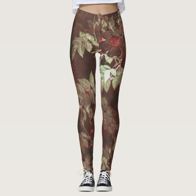 Elegant Twining Floral Vines Illustration Leggings (Front)