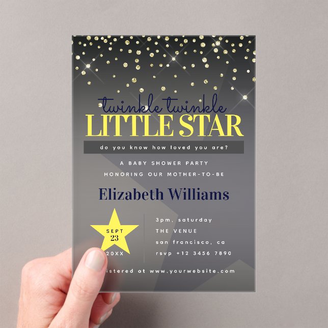 Elegant Twinkle Twinkle Little Star Baby Shower Acrylic Invitations (Insitu (Handheld))