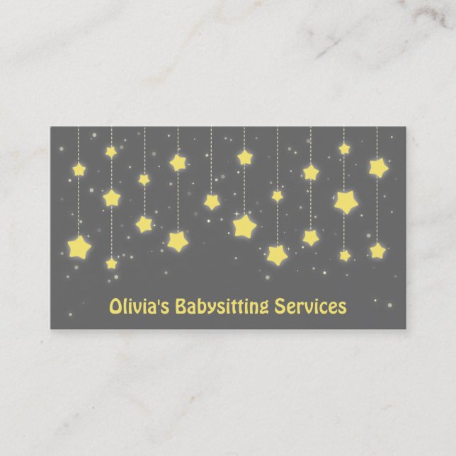 Elegant Twinkling Stars Babysitting Business Cards (Front)