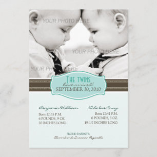 Elegant Twins Birth Announcement: Aqua Blue Announcement