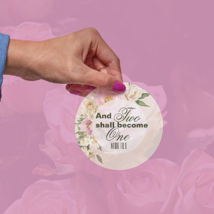 Elegant Two become one Bible Floral Wedding Classic Round Sticker