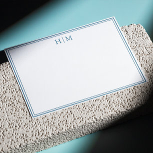 Elegant Two Borders Simple Monogram Note Card
