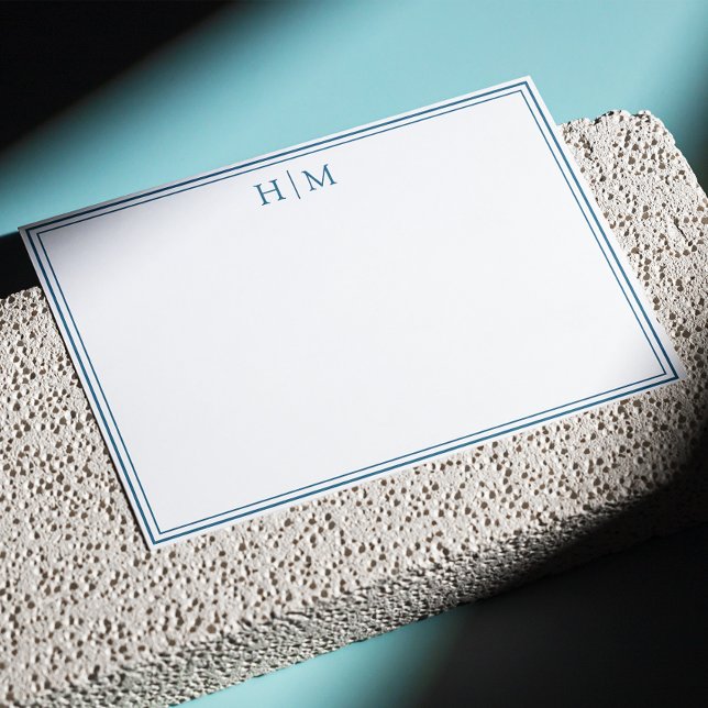 Elegant Two Borders Simple Monogram Note Card (Creator Uploaded)