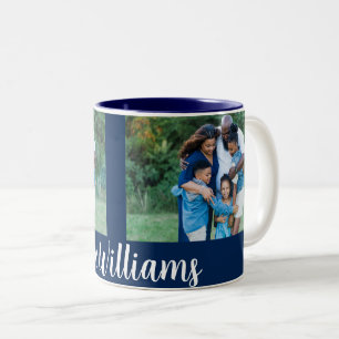 Elegant Two Collage Family Photo And Signature Two-Tone Coffee Mug