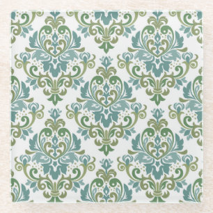 Elegant Two Colour Decorative Damask Pattern Glass Coaster
