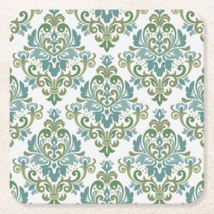 Elegant Two Colour Decorative Damask Pattern Square Paper Coaster