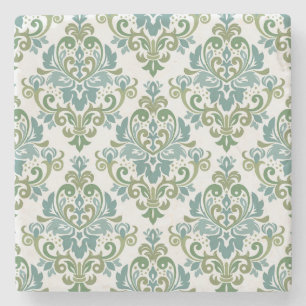 Elegant Two Colour Decorative Damask Pattern Stone Coaster