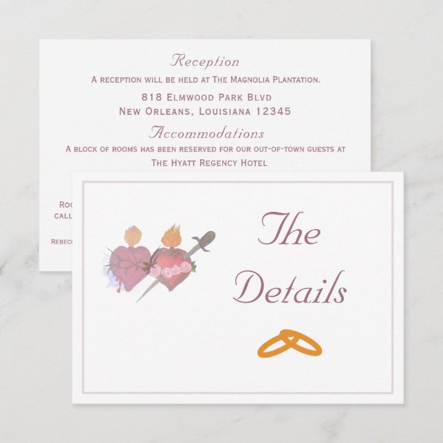 Elegant Two Hearts Catholic Wedding  Enclosure Card (Front/Back)