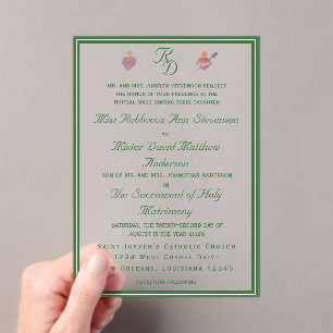 Elegant Two Hearts Catholic Wedding Invitation