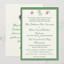Elegant Two Hearts Catholic Wedding Invitation