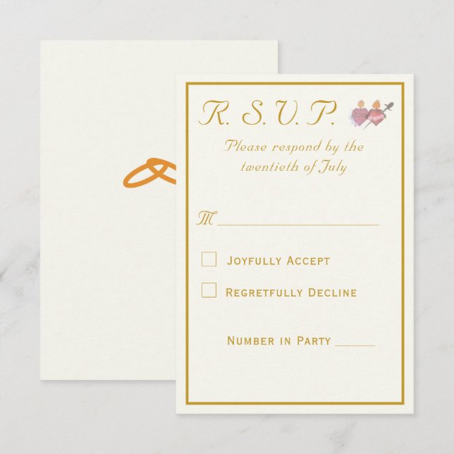 Elegant Two Hearts Catholic Wedding  RSVP Card (Front/Back)