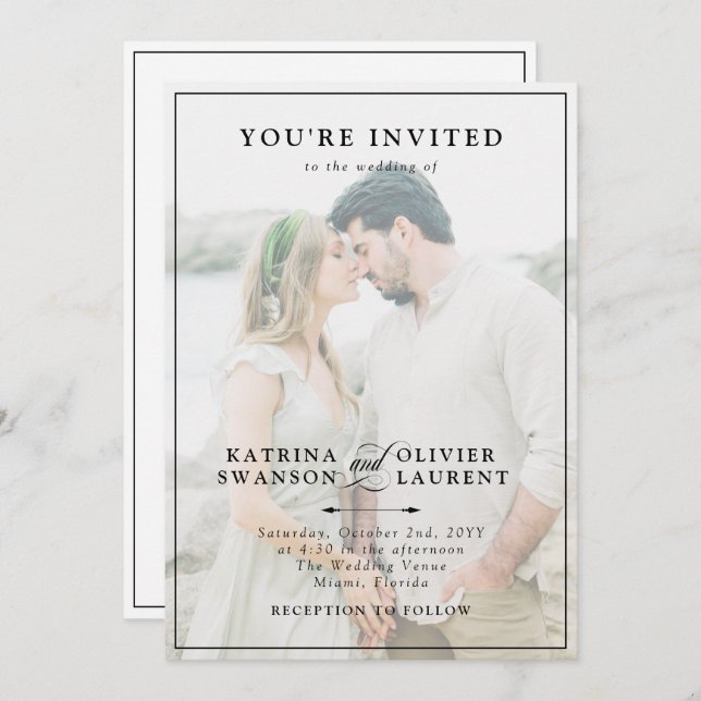 Elegant Two In One Photo Details Wedding Invitatio Invitation (Front/Back)