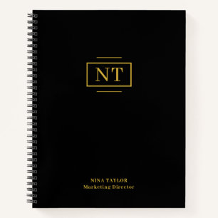 Elegant Two Letter Gold Monogram Black  Notebook