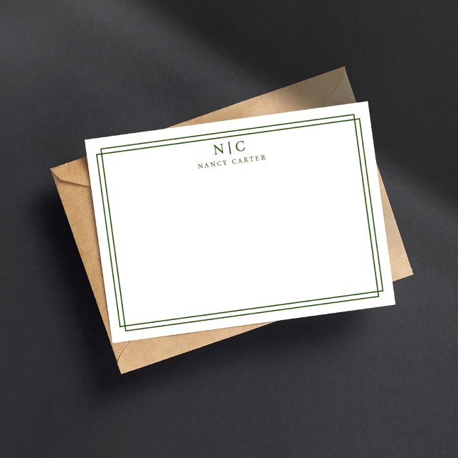 Elegant Two Monogram Dark Green Geometric Border Card (Creator Uploaded)