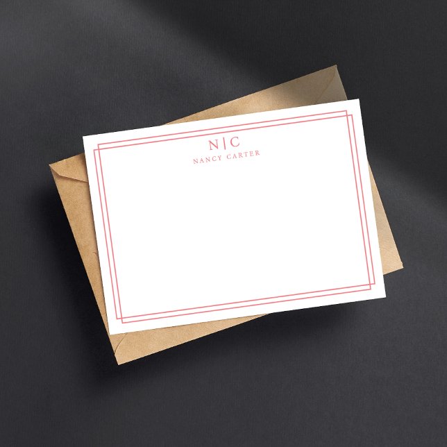 Elegant Two Monogram Pink Geometric Border Card (Creator Uploaded)
