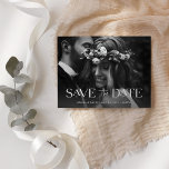 Elegant Two Photo Save the Date Announcement Postcard<br><div class="desc">This classic and elegant save the date postcard features two of your favourite personal photos,  with modern white decorative typography. The back contains a second photo with a simple translucent overlay,  and more of your wedding details and information.</div>
