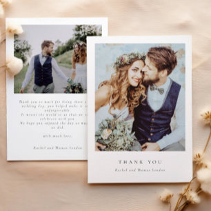 Elegant Two Photo Script Minimalist Wedding Thank You Card