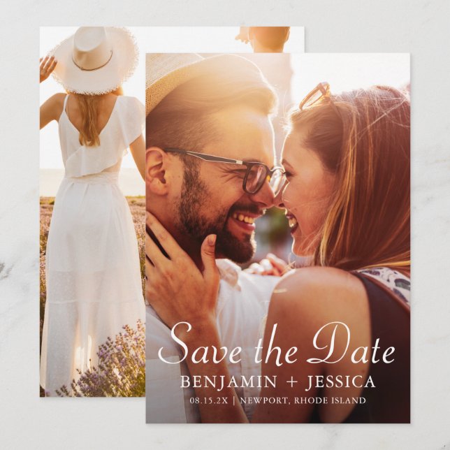 Elegant Two Photo Wedding Save the Date (Front/Back)
