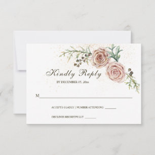 Elegant Two Pink Roses Vintage Wedding  RSVP Card