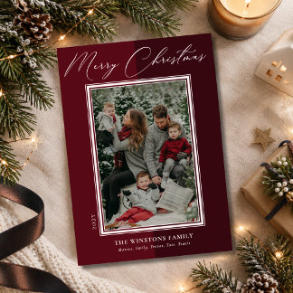 Elegant Two-Tone Burgundy Minimalist Christmas Holiday Card