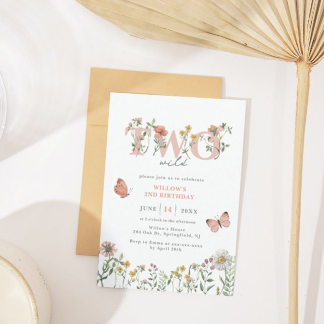 Elegant Two Wild Wildflower 2nd Birthday  Invitation (Creator Uploaded)