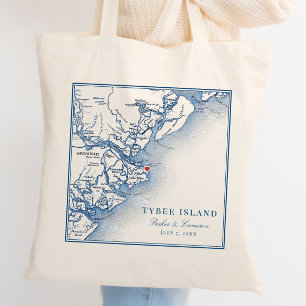 Elegant Tybee Island Georgia Map Navy Blue Wedding Tote Bag