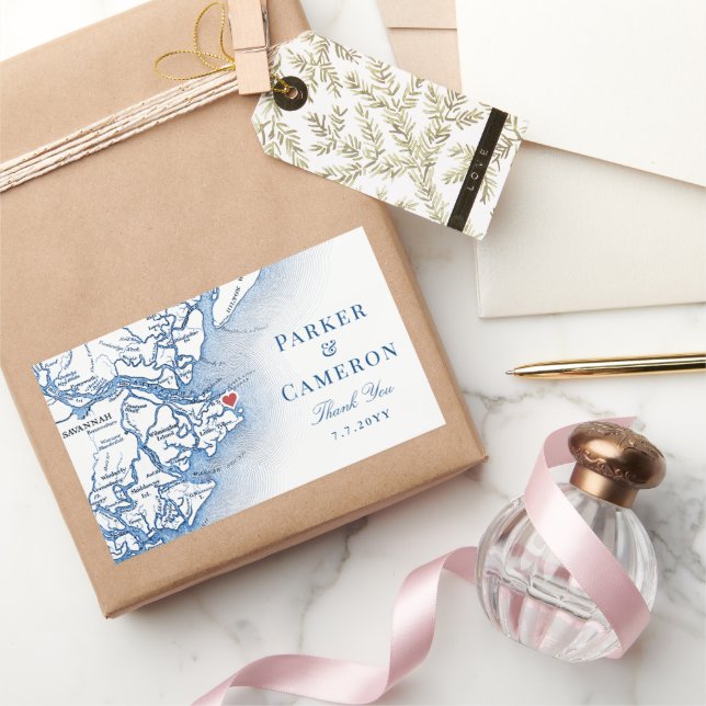 Elegant Tybee Island Georgia Map Wedding Favour Rectangular Sticker (Gifting)