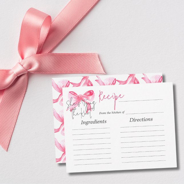 Elegant Tying Knot Pink Bow Bridal Shower Recipe Card (Creator Uploaded)