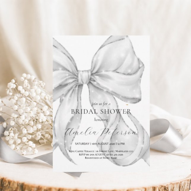 Elegant, tying the knot bridal shower white bow. invitation (Creator Uploaded)