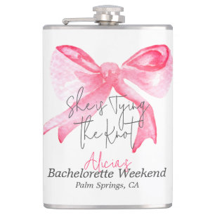 Elegant Tying the Knot Pink Bow Bachelorette Party Hip Flask