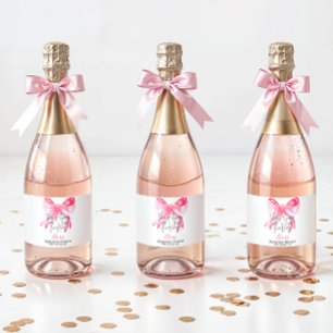Elegant Tying the Knot Pink Bow Bachelorette Party Sparkling Wine Label