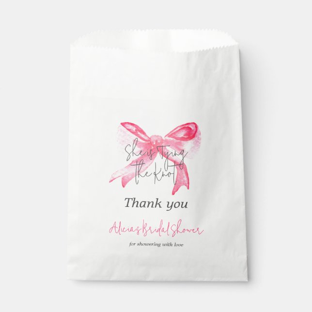 Elegant Tying the Knot Pink Bow Bridal Shower Favour Bags (Front)