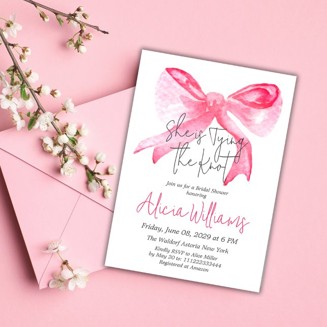 Elegant Tying the Knot Pink Bow Bridal Shower Invitation (Creator Uploaded)
