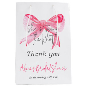 Elegant Tying the Knot Pink Bow Bridal Shower Medium Gift Bag