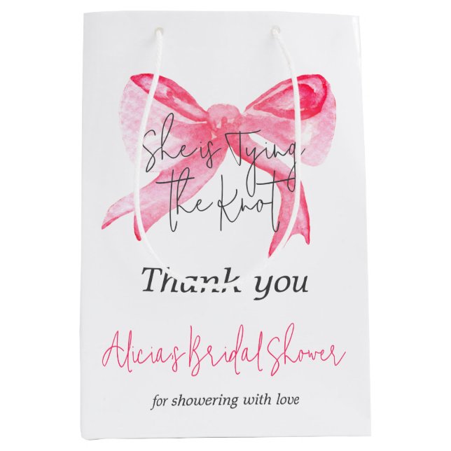Elegant Tying the Knot Pink Bow Bridal Shower Medium Gift Bag (Front)