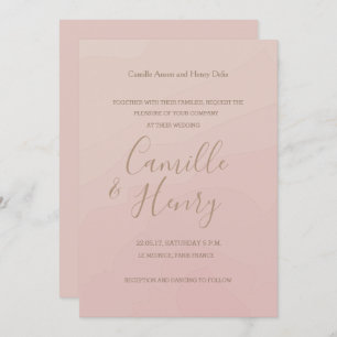 Elegant type blush coral bronze watercolor wedding invitation