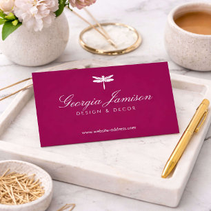 Elegant Type Dragonfly Logo on Mulberry Wine Business Card