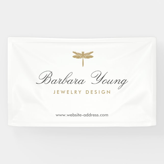 Elegant Type Gold Dragonfly Logo on White Banner (Horizontal)