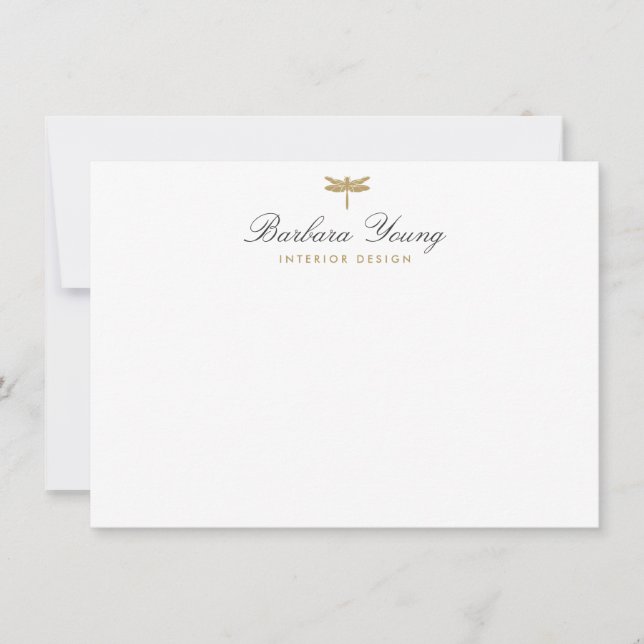 Elegant Type Gold Dragonfly Logo on White Card (Front)