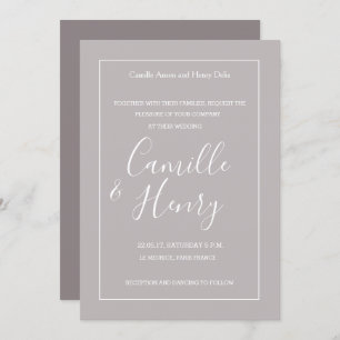 Elegant type lilac grey white frame modern wedding invitation