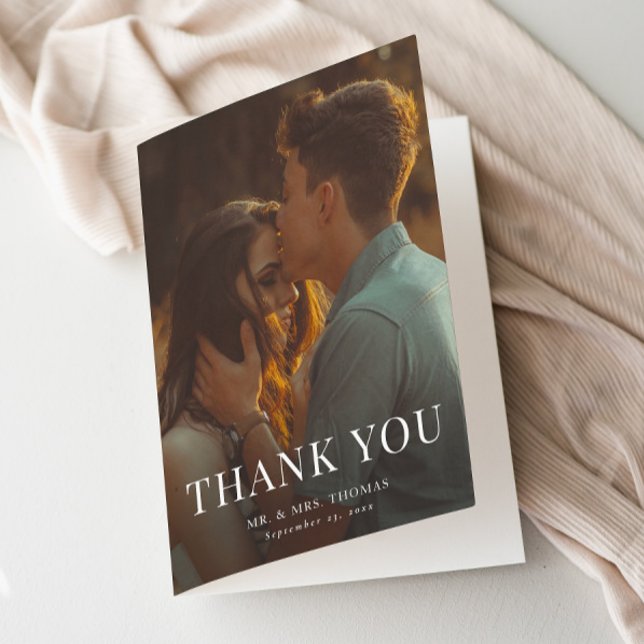 Elegant Type Minimal Photo Wedding  Thank You Card (Simple Elegant Typography Photo Wedding Thank You Card.)