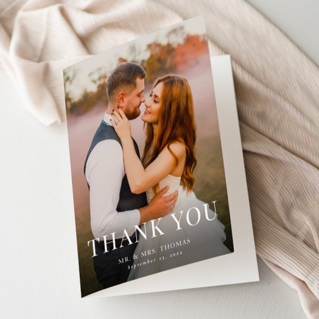 Elegant Type Minimal Photo Wedding  Thank You Card (Simple Type Overlay Photo Wedding Thank You Cards.)