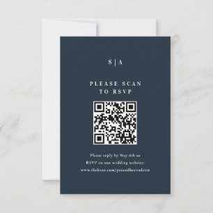 Elegant Type Navy Blue Wedding QR Code RSVP Card