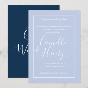 Elegant type pastel blue white modern wedding invitation