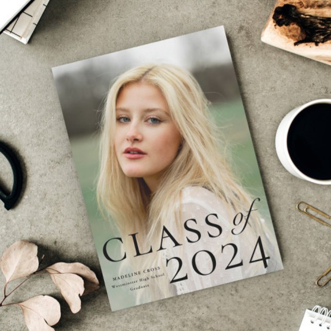 Elegant Type Photo Graduation Announcement (Elegant Typography Class of 2024 Photo Graduation Announcement.)